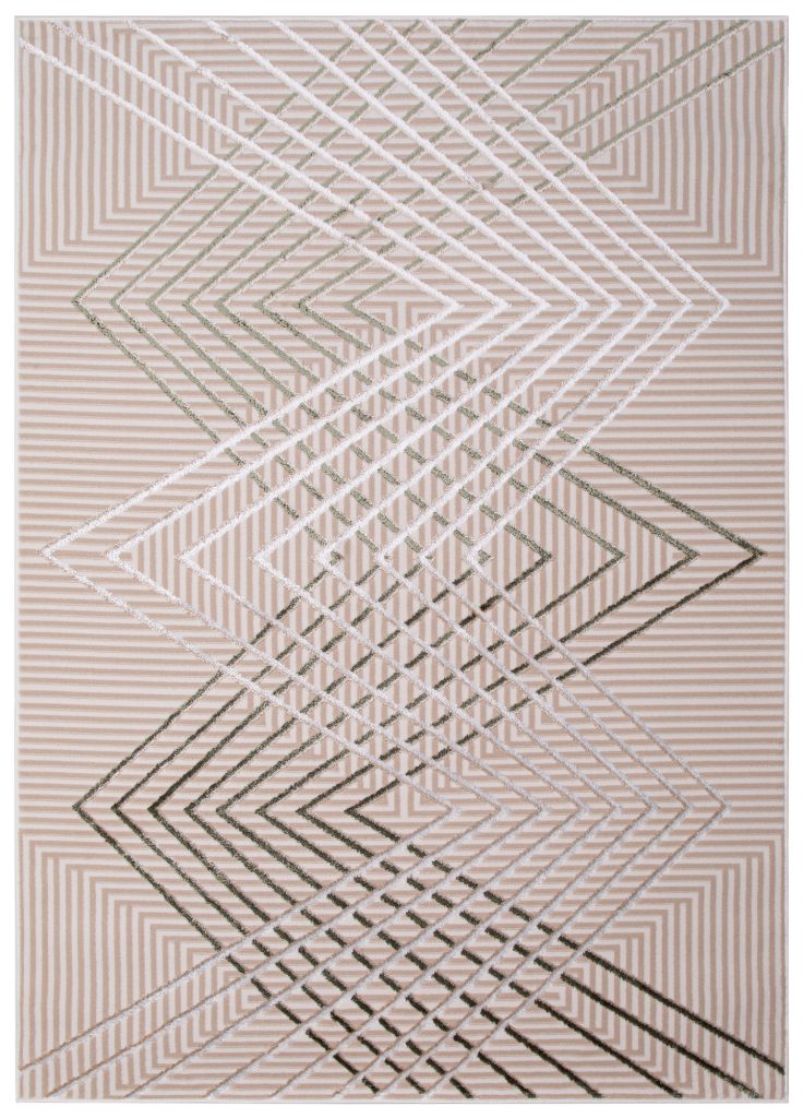 Covor Crystal Verde Bej Zigzag Geometric Efect 3D