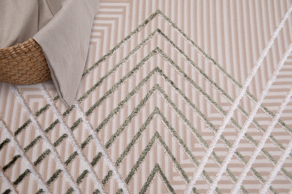 Covor Crystal Verde Bej Zigzag Geometric Efect 3D