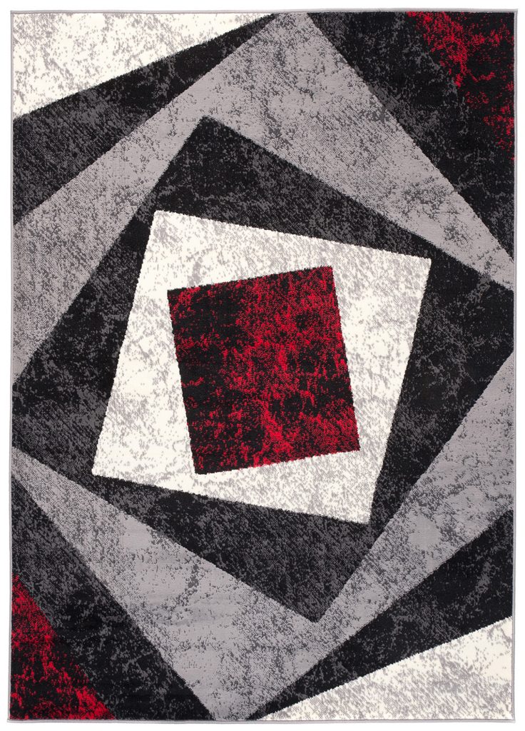 Covor Dream Geometric Gri Roșu Pătrate