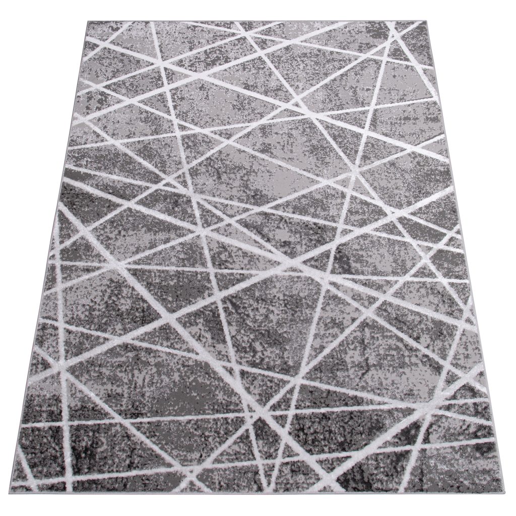 Covor Crystal Gri Alb Geometric Linii Efect 3D