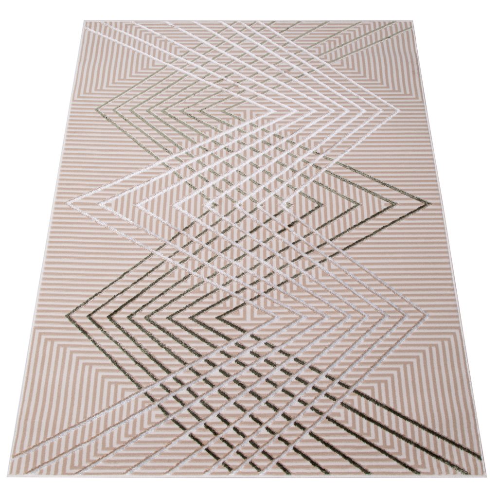 Covor Crystal Verde Bej Zigzag Geometric Efect 3D