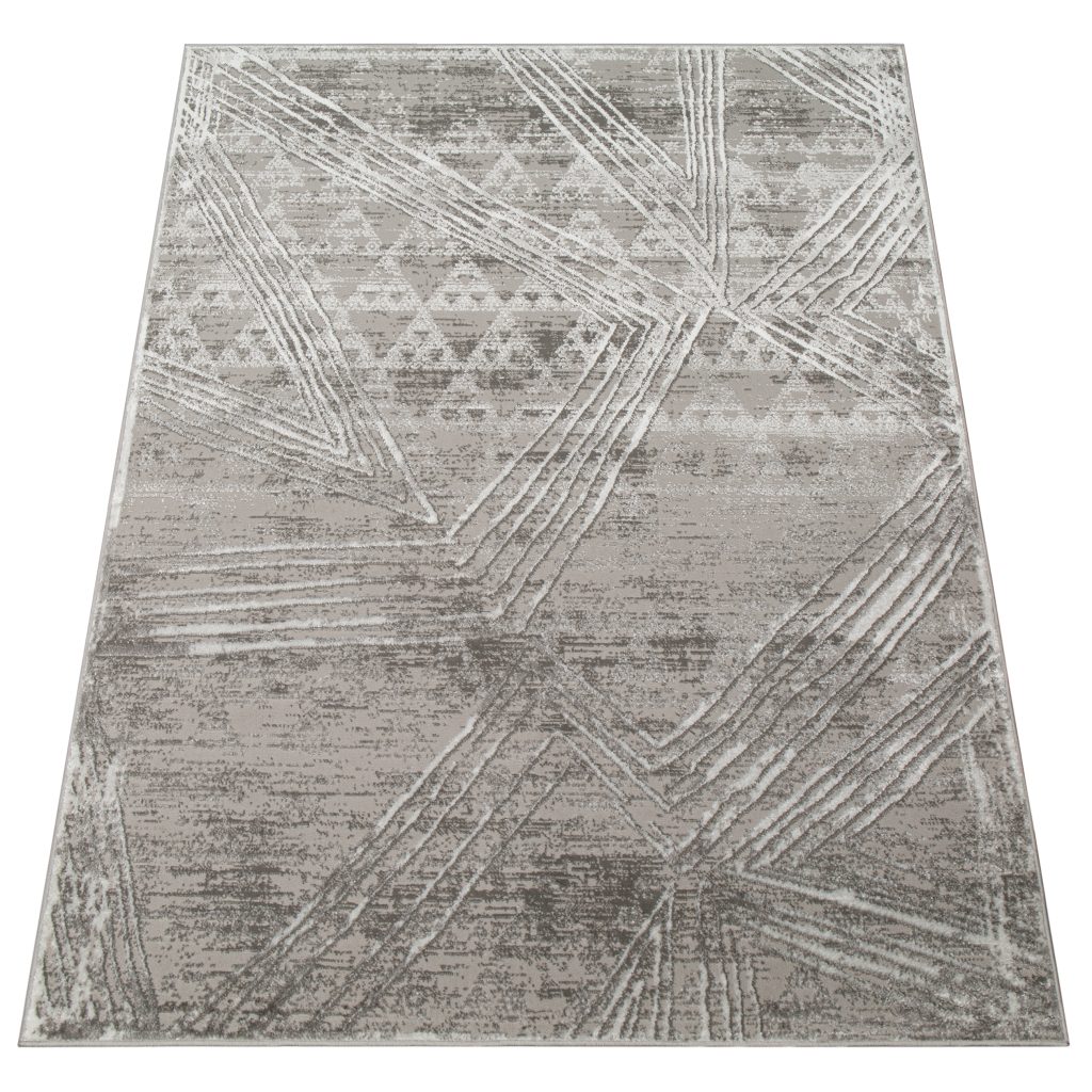 Covor Crystal Gri Deschis Efect de Uzură Linii Efect 3D