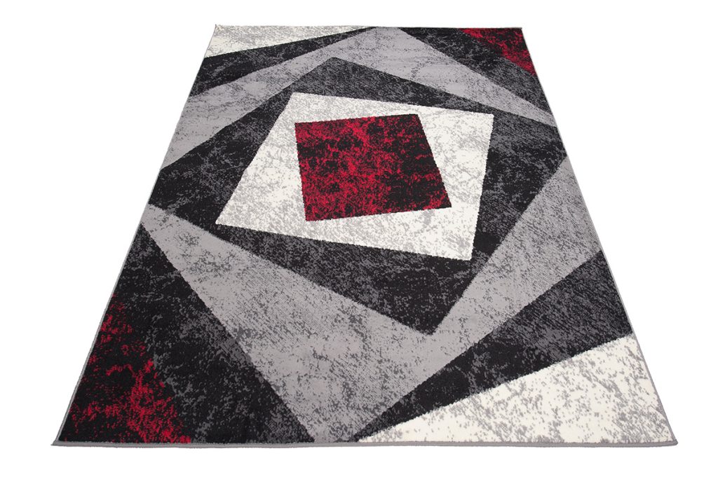 Covor Dream Geometric Gri Roșu Pătrate