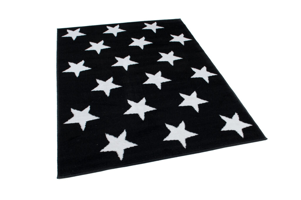 Covor Luxury Negru Alb Stele pentru Copii
