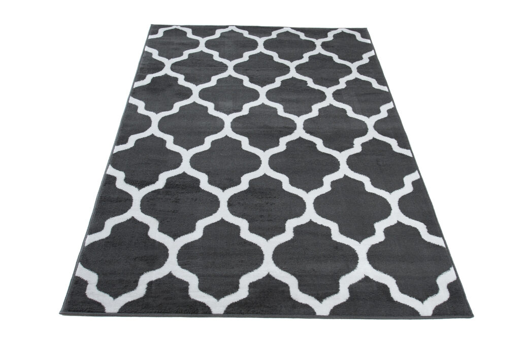Covor Luxury Gri Închis Alb Geometric Trellis