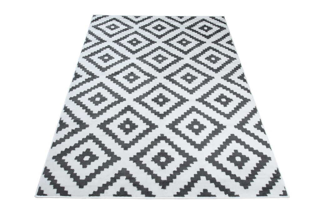 Covor Luxury Alb Gri Geometric Diamant
