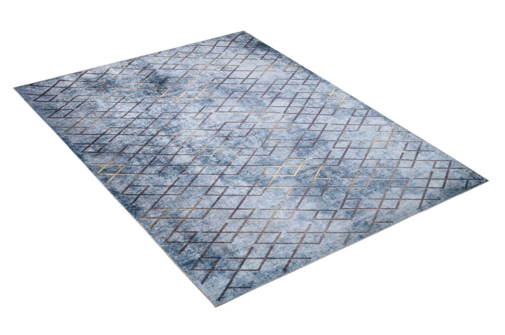Covor Toscana Geometric Albastru cu Pătrate Aurii