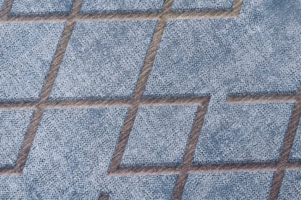 Covor Toscana Geometric Albastru cu Pătrate Aurii
