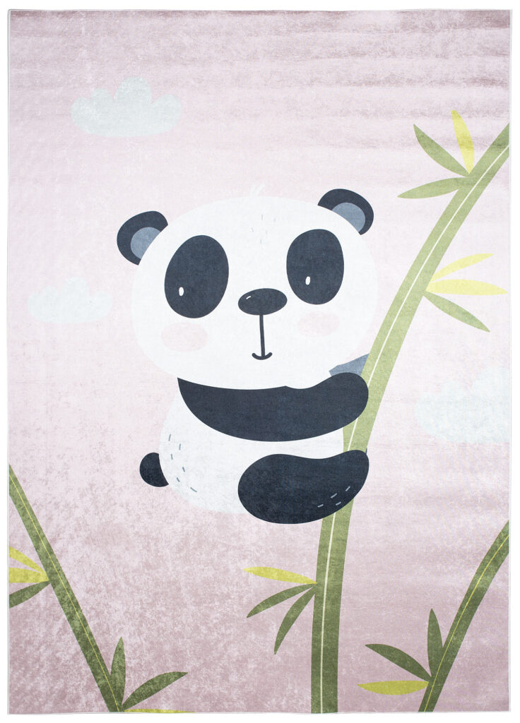 Covor Emma Antiderapant Lavabil Roz Panda Bambus