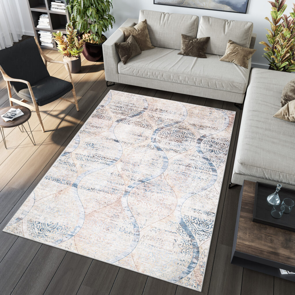 Covor Toscana Vintage Albastru-Bej cu Ornamente