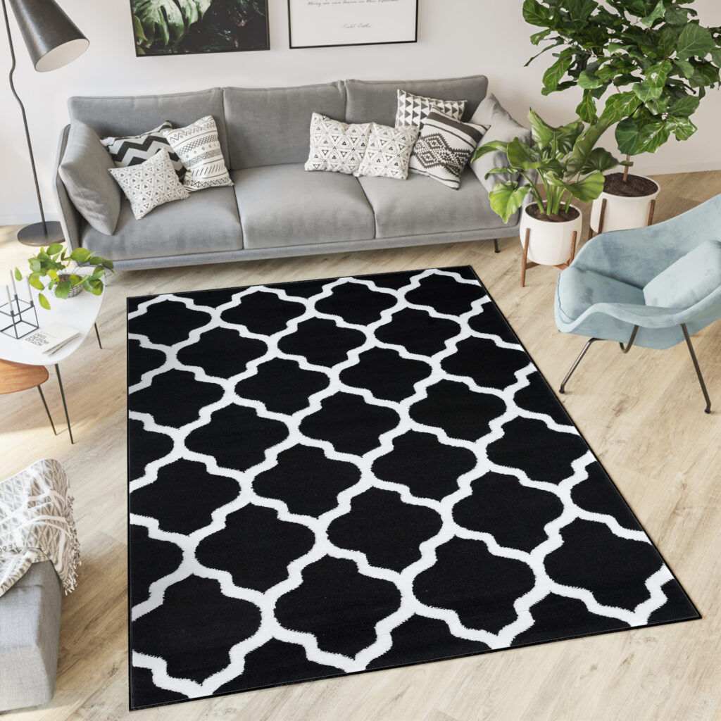 Covor Luxury Negru Alb Geometric Trellis