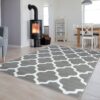 Covor Luxury Gri Deschis Alb Geometric Trellis