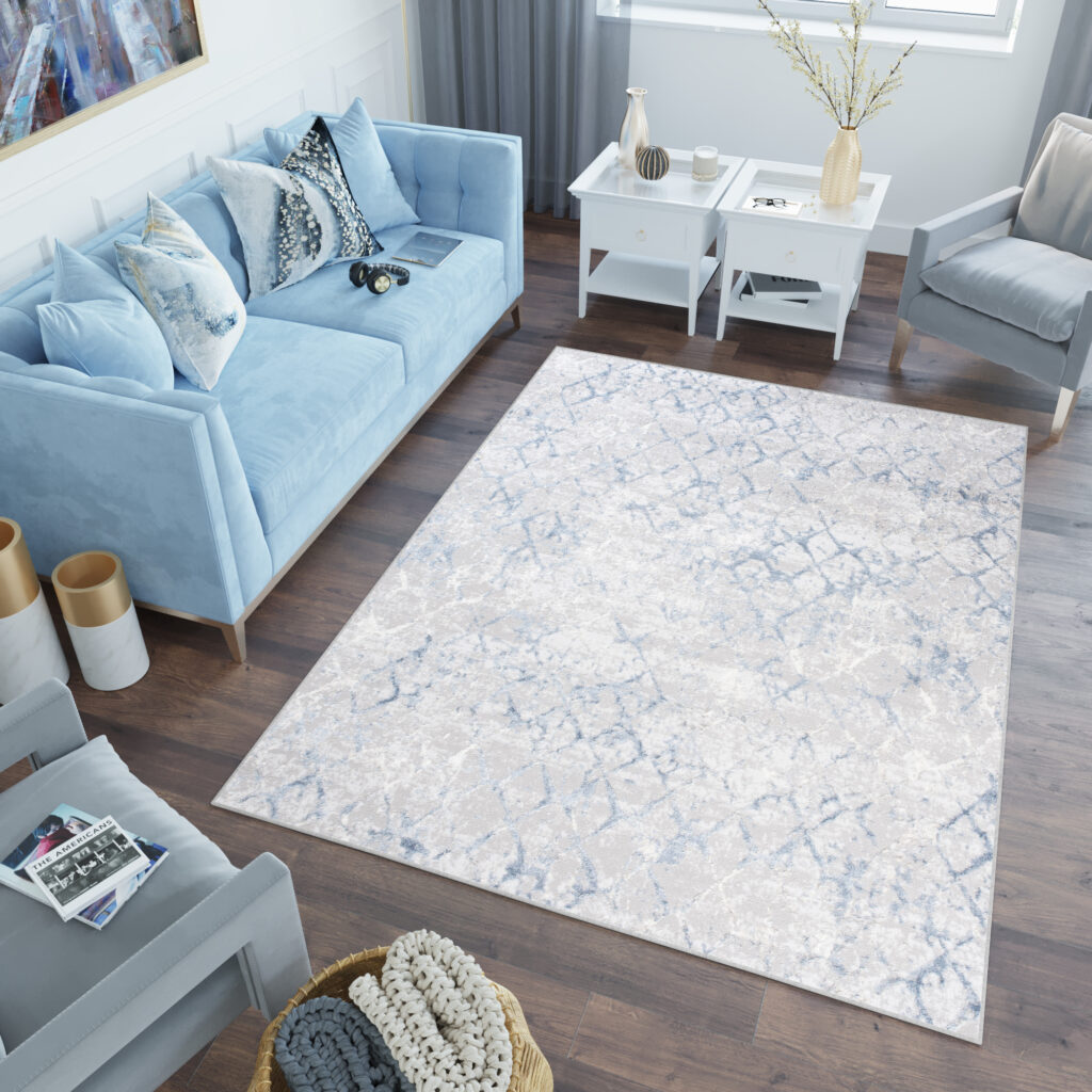 Covor Sky Albastru Geometric Diamante