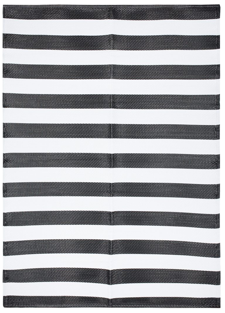 Covor Ibiza Outdoor reversibil impermeabil negru alb dungi