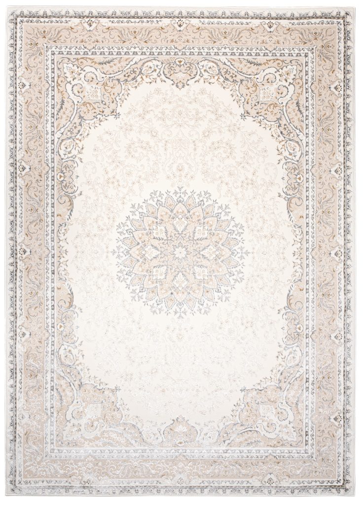 Covor Hera Crem Bej Gri Vintage Medalion Efect 3D