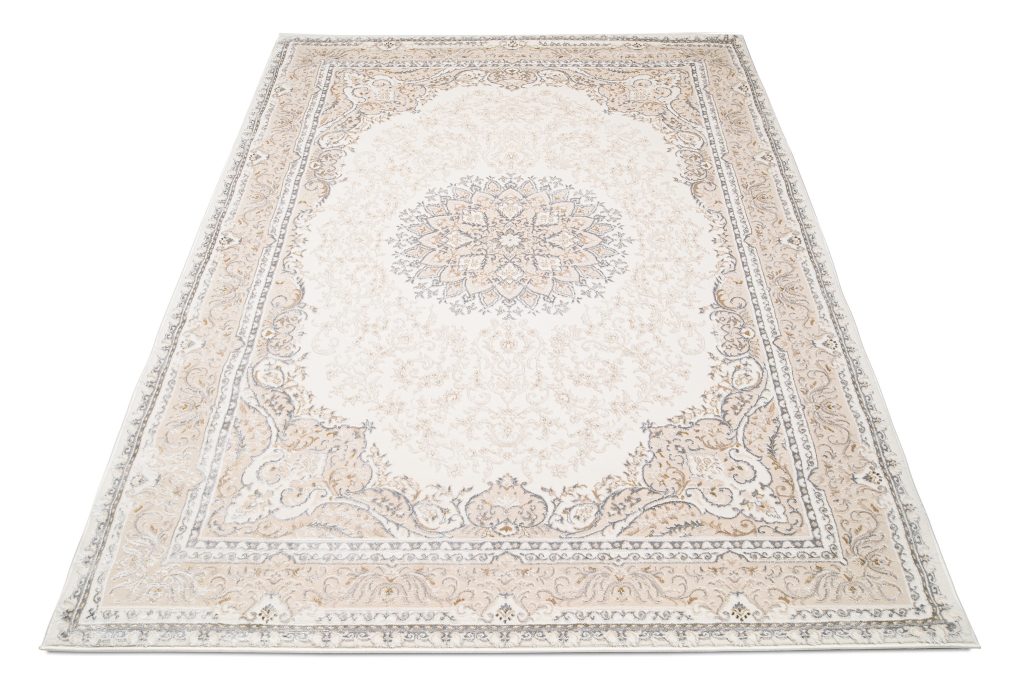 Covor Hera Crem Bej Gri Vintage Medalion Efect 3D