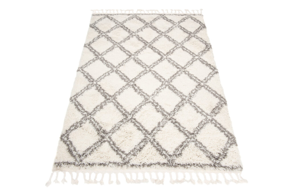 Covor Boho cu Ciucuri Crem Carouri Shaggy
