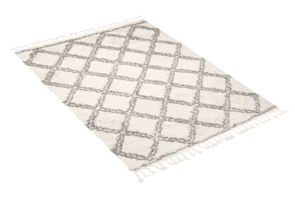 Covor Boho cu Ciucuri Crem Carouri Shaggy