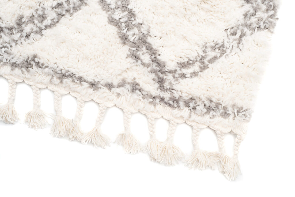 Covor Boho cu Ciucuri Crem Carouri Shaggy