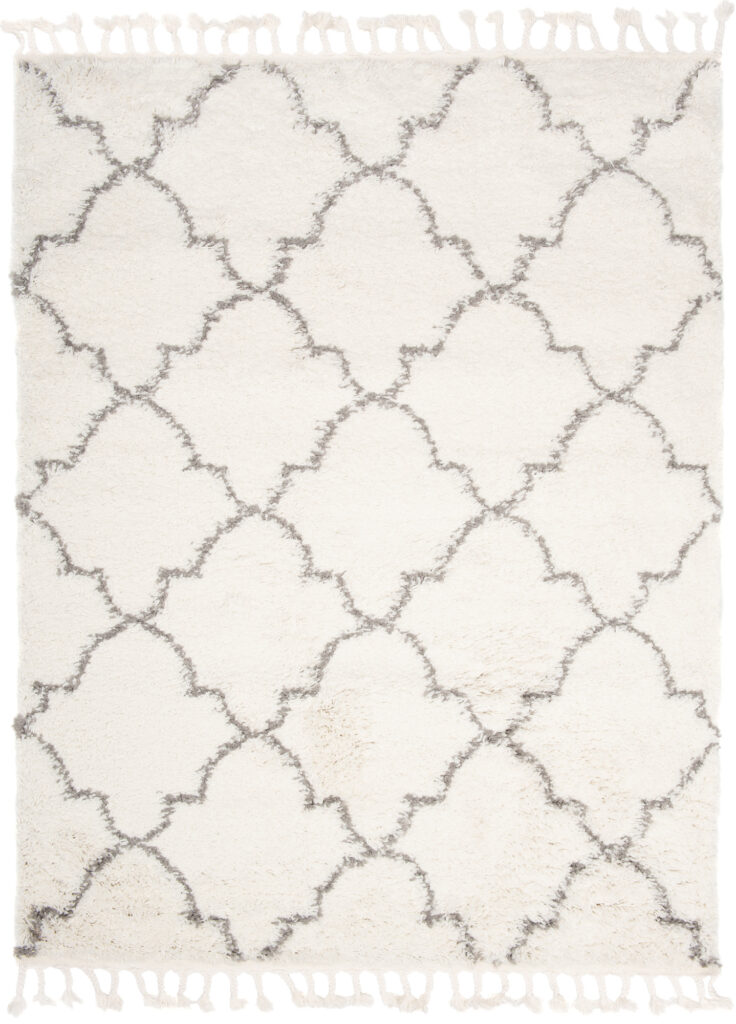 Covor Boho cu Ciucuri Crem Trifoi Marocan
