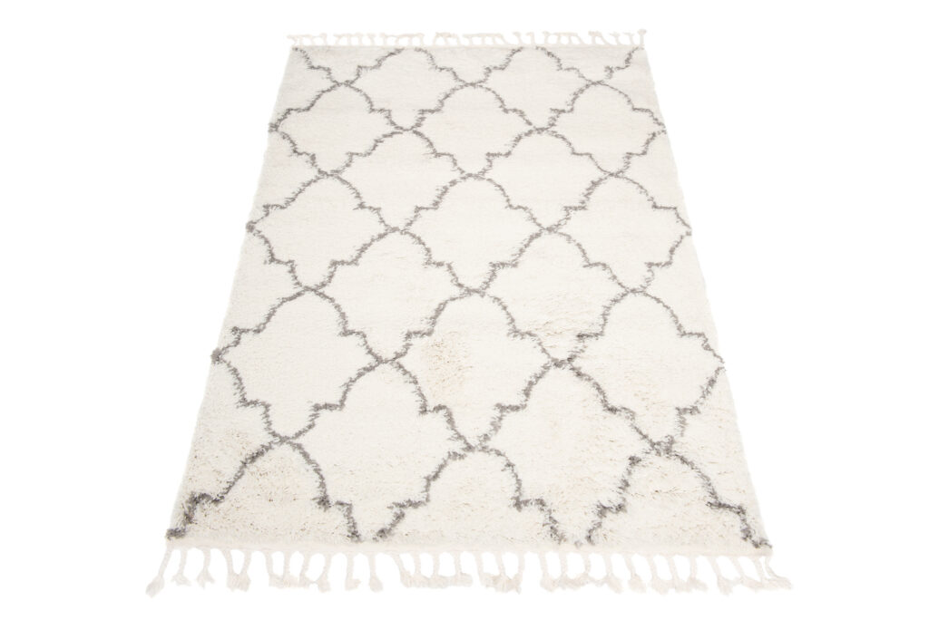 Covor Boho cu Ciucuri Crem Trifoi Marocan