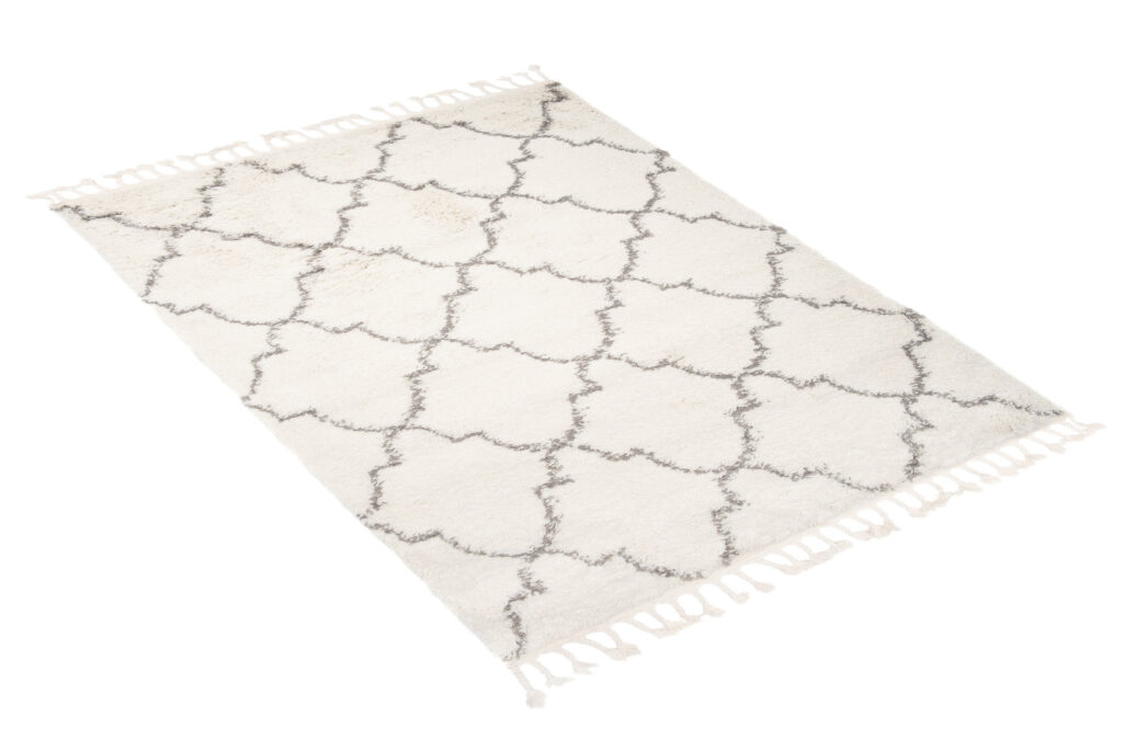 Covor Boho cu Ciucuri Crem Trifoi Marocan