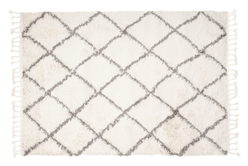 Covor Boho cu Ciucuri Crem Romburi Shaggy