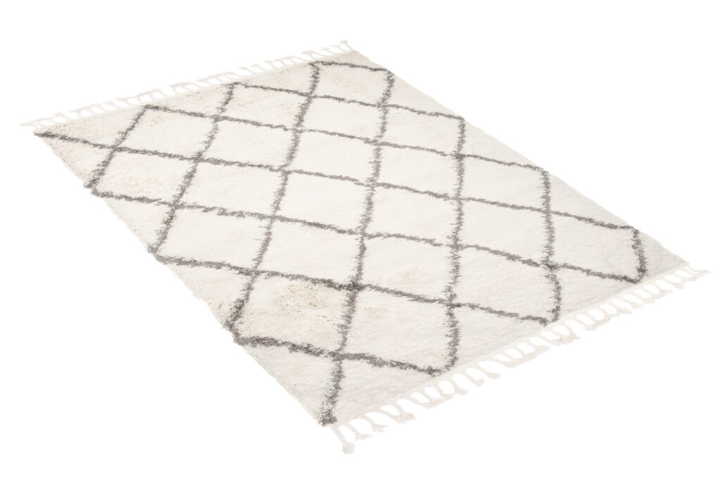 Covor Boho cu Ciucuri Crem Romburi Shaggy