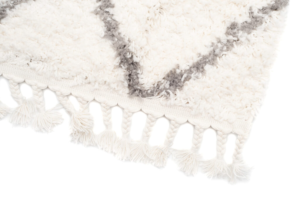Covor Boho cu Ciucuri Crem Romburi Shaggy