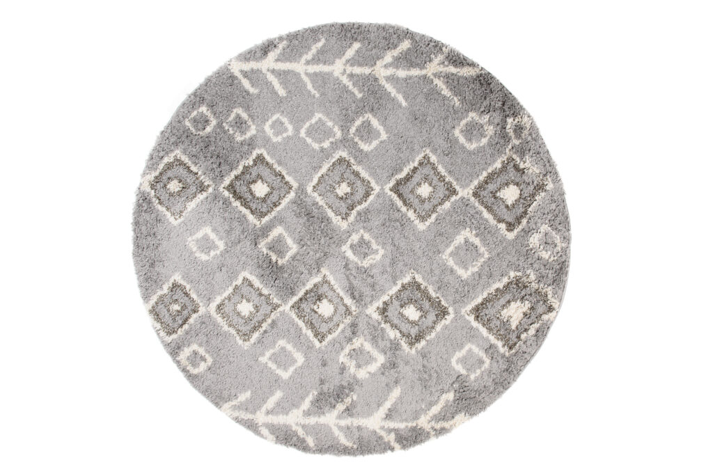 Covor Boho Rotund Gri Etnic Shaggy