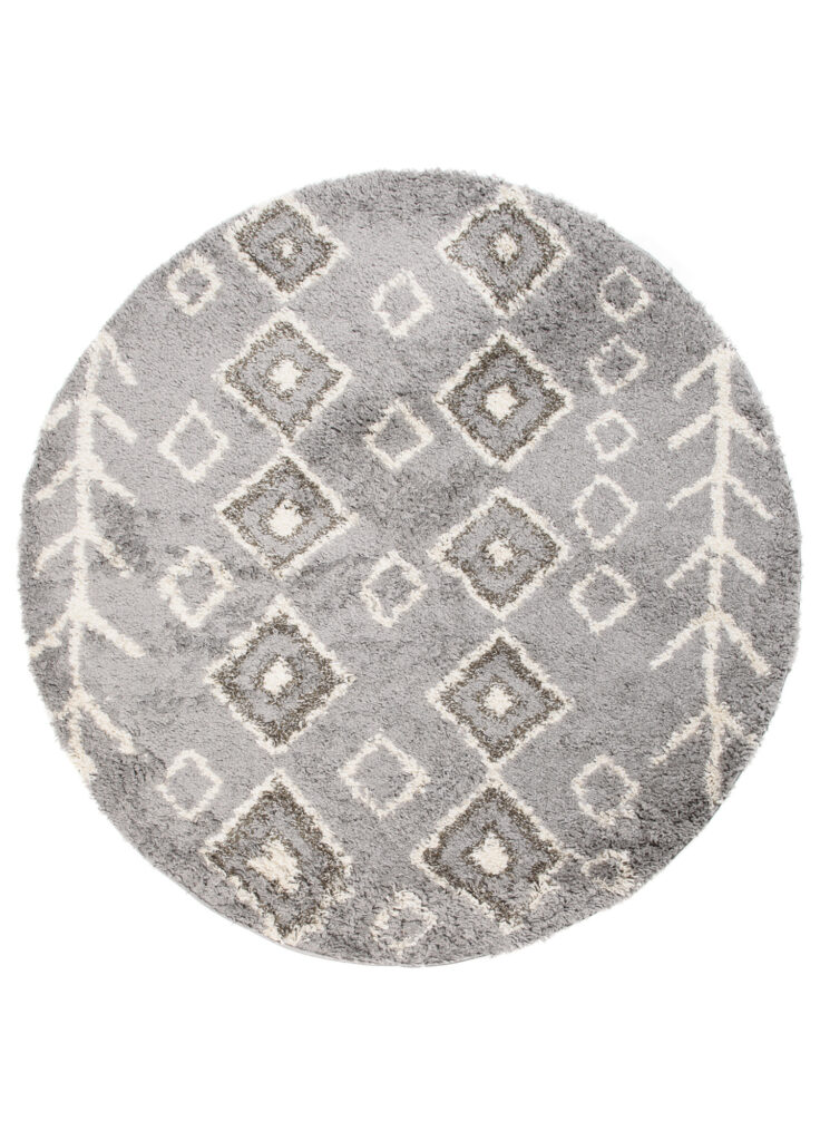 Covor Boho Rotund Gri Etnic Shaggy