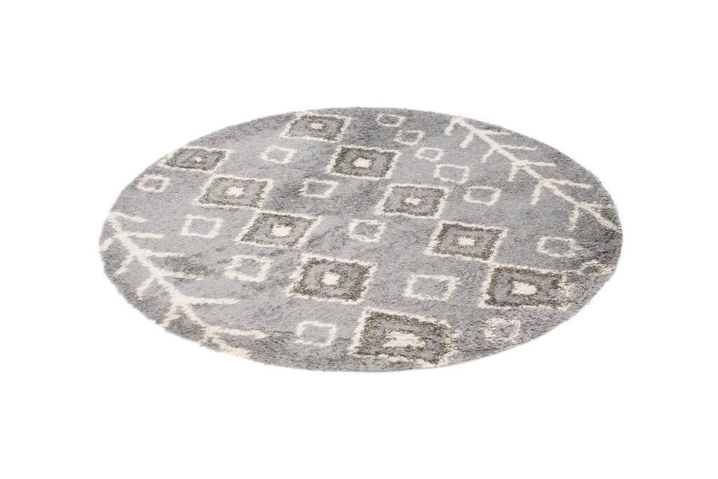 Covor Boho Rotund Gri Etnic Shaggy