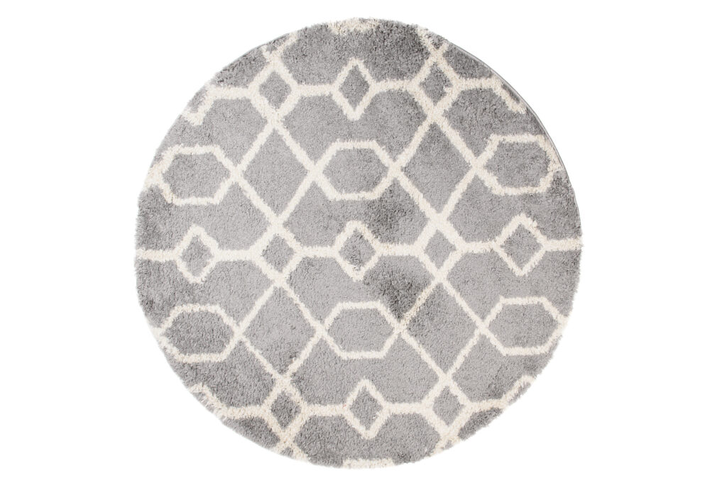 Covor Boho Rotund Gri Geometric Shaggy