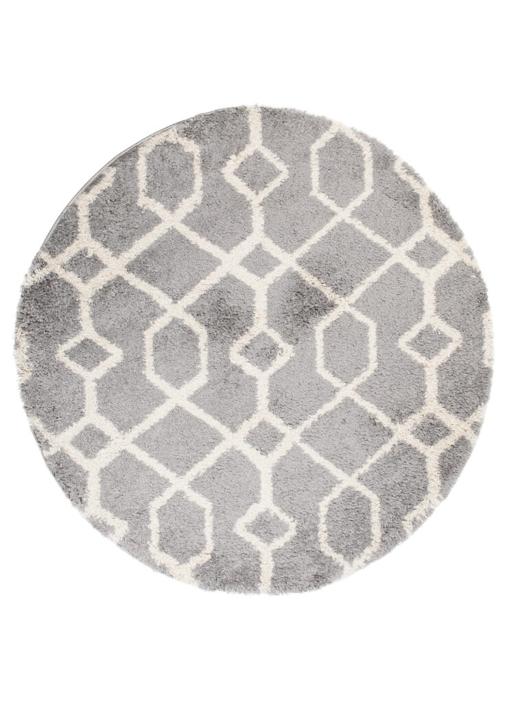 Covor Boho Rotund Gri Geometric Shaggy