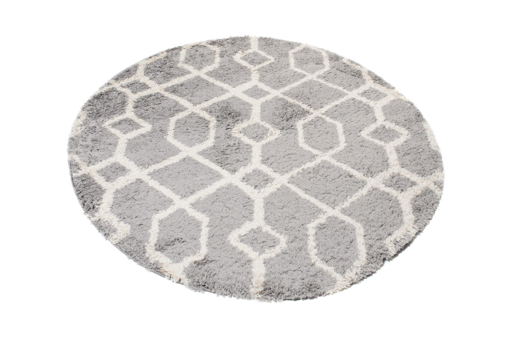 Covor Boho Rotund Gri Geometric Shaggy