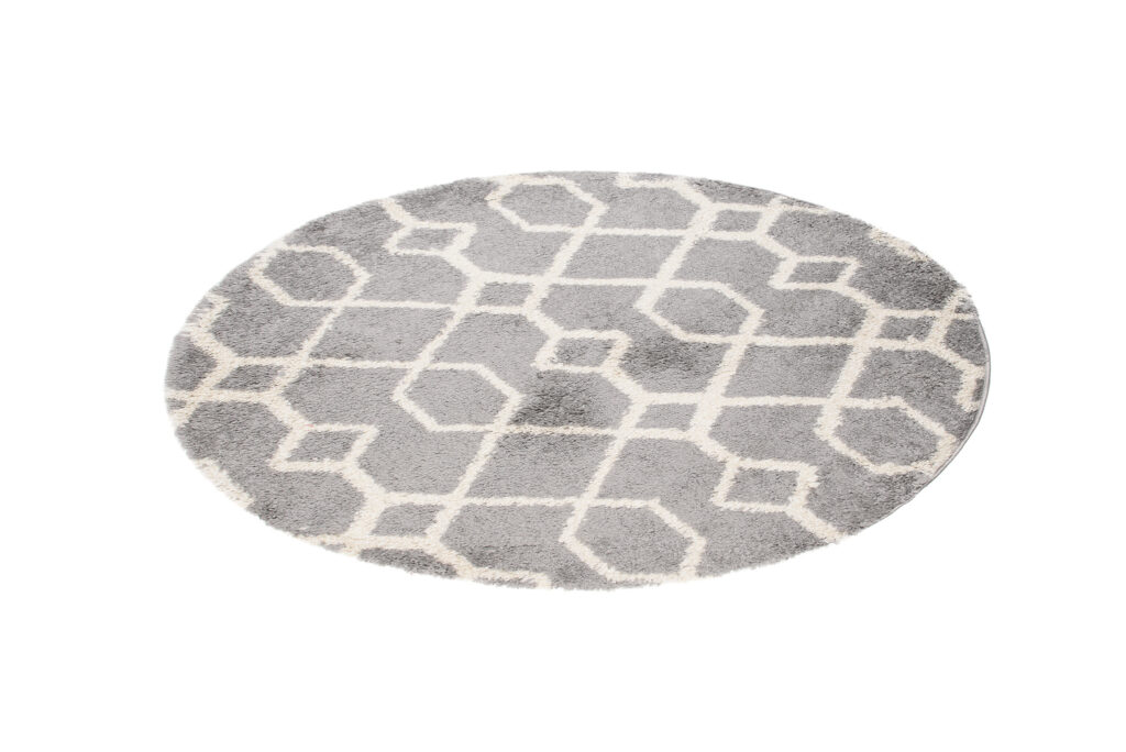Covor Boho Rotund Gri Geometric Shaggy