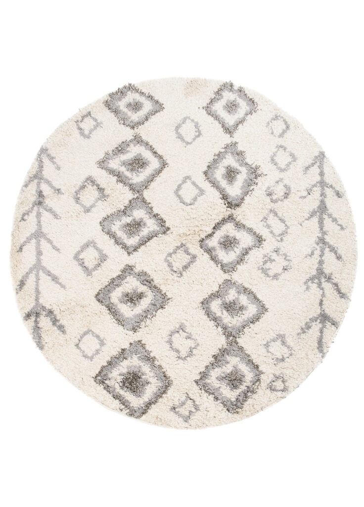 Covor Boho Rotund Crem Etnic Shaggy