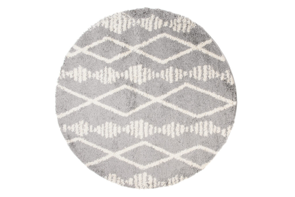 Covor Boho Rotund Gri Romburi Shaggy
