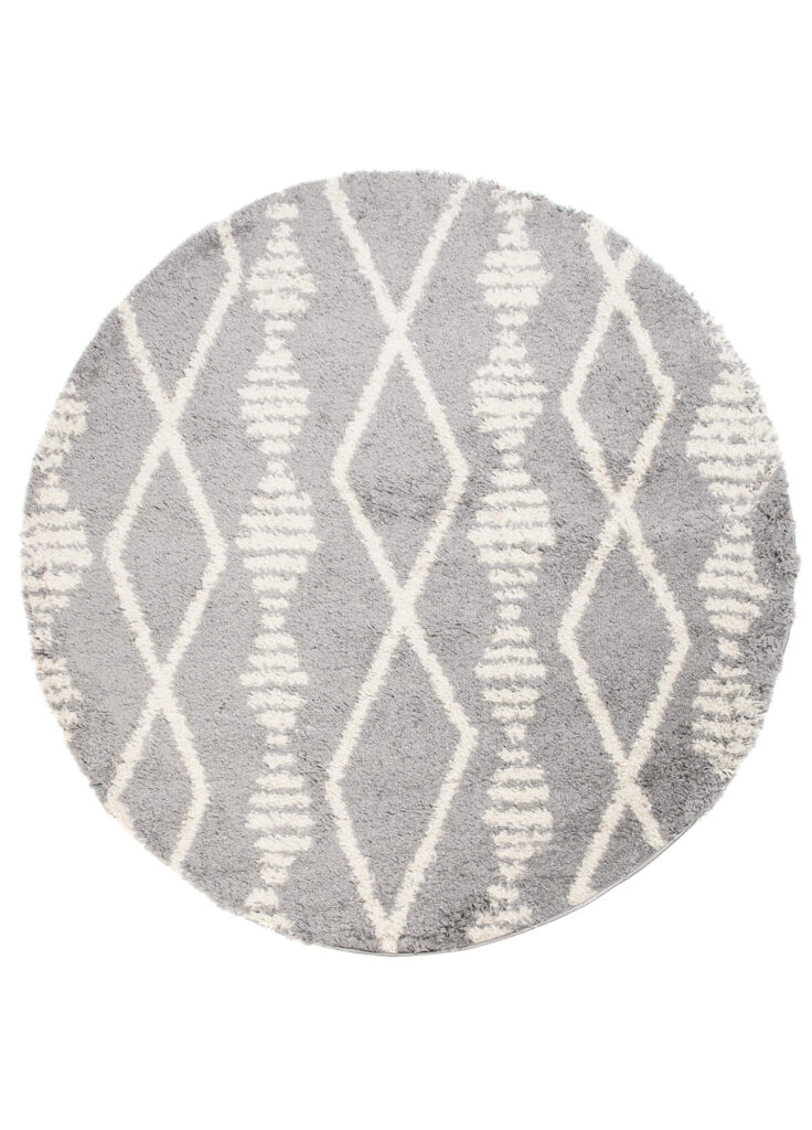 Covor Boho Rotund Gri Romburi Shaggy