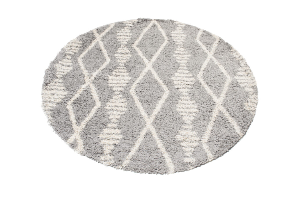 Covor Boho Rotund Gri Romburi Shaggy