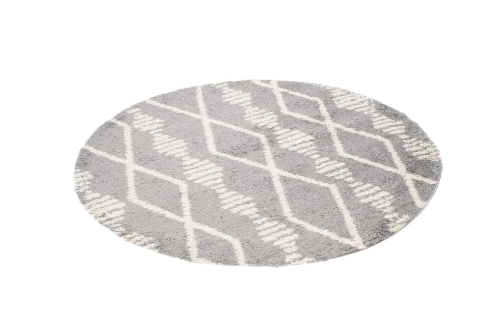 Covor Boho Rotund Gri Romburi Shaggy