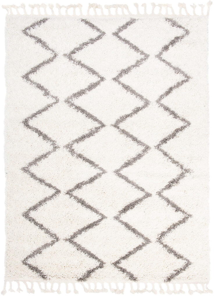 Covor Boho cu Ciucuri Crem Zigzag Shaggy