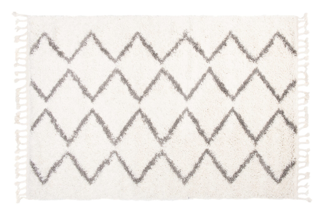 Covor Boho cu Ciucuri Crem Zigzag Shaggy