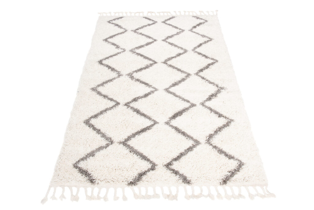 Covor Boho cu Ciucuri Crem Zigzag Shaggy