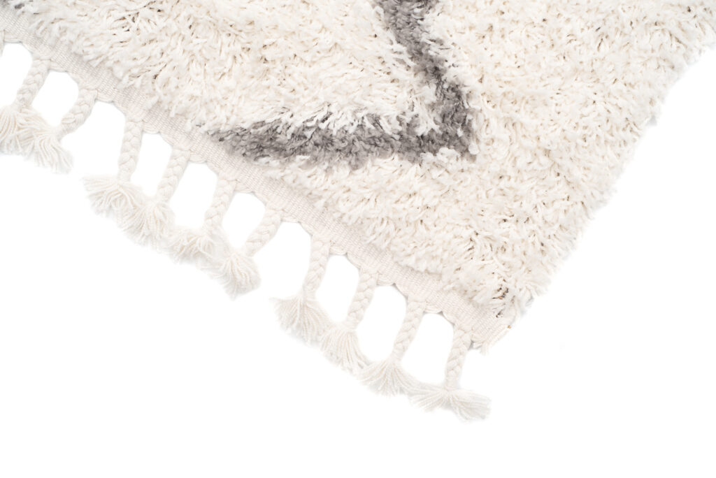 Covor Boho cu Ciucuri Crem Zigzag Shaggy