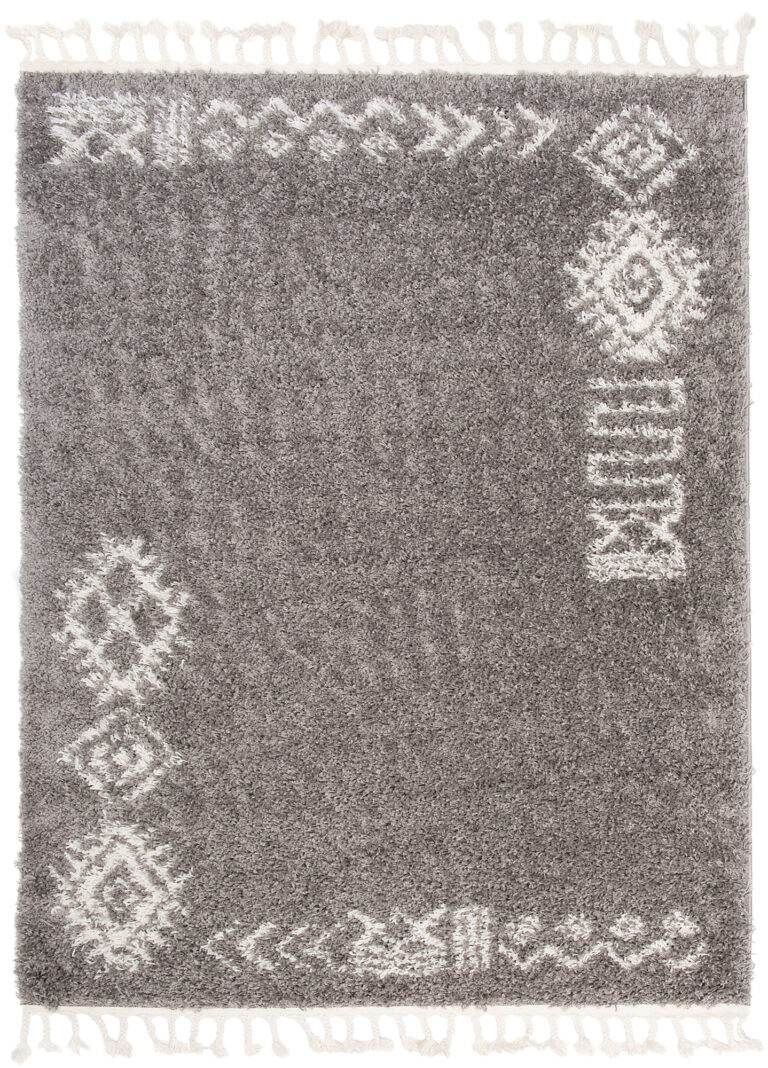 Covor Boho cu Ciucuri Gri Etnic Shaggy