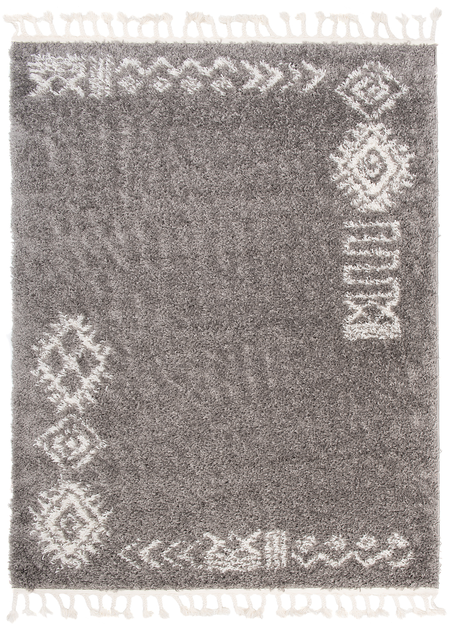 Covor Boho cu Ciucuri Gri Etnic Shaggy