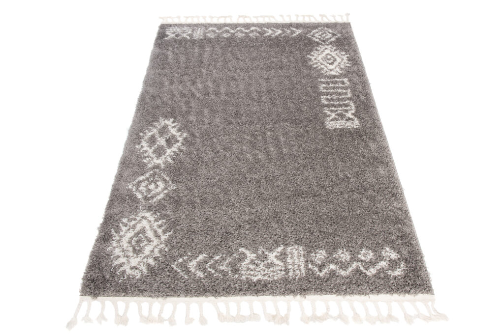 Covor Boho cu Ciucuri Gri Etnic Shaggy