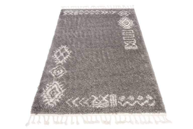 Covor Boho cu Ciucuri Gri Etnic Shaggy