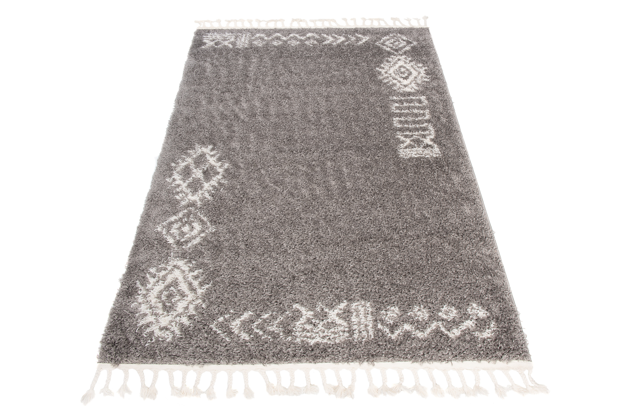 Covor Boho cu Ciucuri Gri Etnic Shaggy